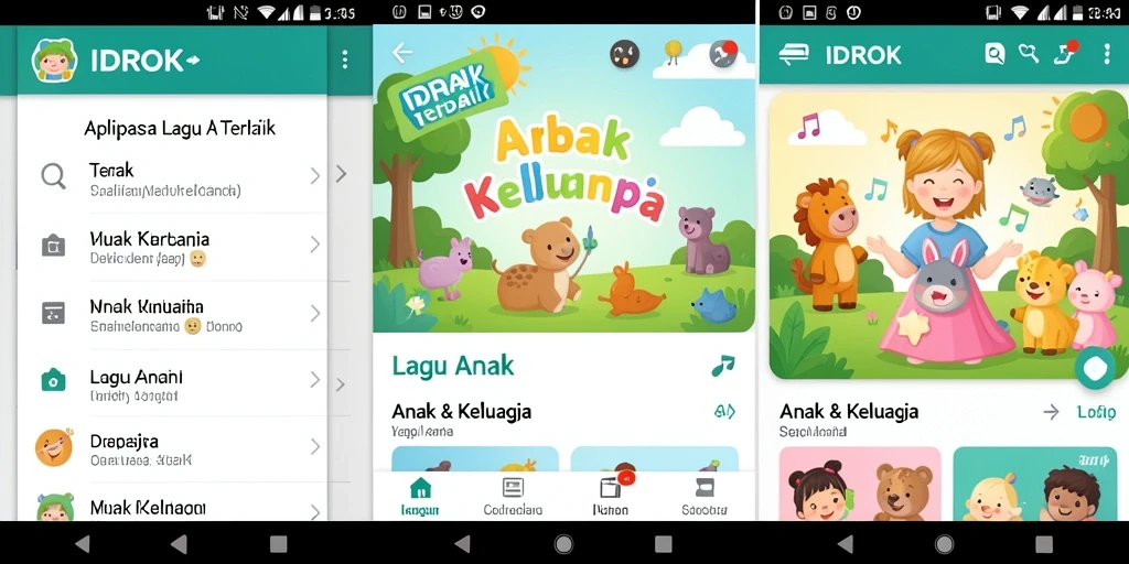 Tampilan antarmuka IDROK yang menyenangkan dengan berbagai lagu anak.