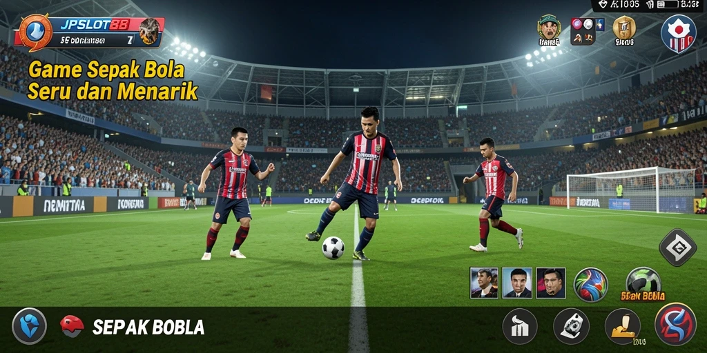 Antarmuka intuitif dan menarik dari JPSLOT88 yang menampilkan aksi sepak bola.